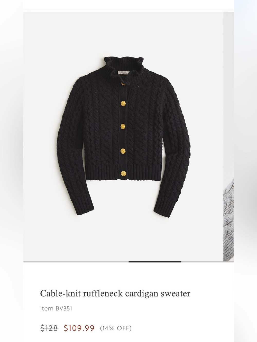 J. Crew Black Sweater Cardigan with Gold Buttons - Brand New- Medium size.